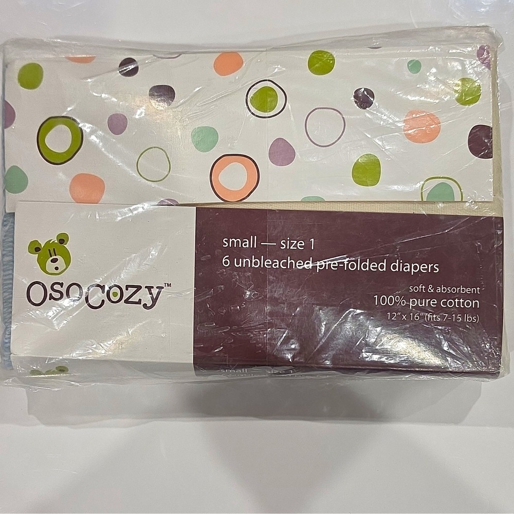 OsoCozy Prefold Cloth Diapers Small Size 1 Unbleached 100% Pure Cotton 6 Pk New